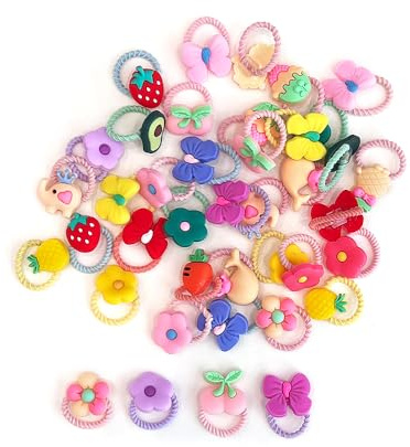 Voarge 50 Piezas Gomas de Pelo Niña, Coleteros Niña Pequeños con Adornos, Dibujos Animados Gomitas para el Pelo Pequeñas Accesorios Pelo, Patrones mixtos