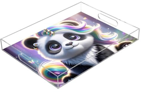 Acrylic Transparent Tray15.7x11.8, Cute Unicorn Panda Clear Acrylic Serving Tray Decorative Serving Tray for Coffee Table,Kitchen