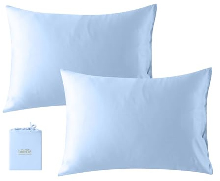 bienDo Kissenbezüge 40x80 cm aus Bambus - Vegane Seide, Silk Pillowcases Alternative, Weich, Glatt, Atmungsaktiv und Hypoallergen, Blau, 2er Set