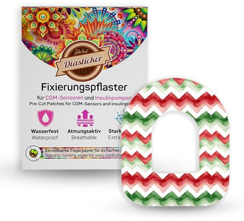Diasticker® | Cerotto per Omnipod (5 pezzi, Candy Cane) | Impermeabile – Delicato sulla pelle – Traspirante – Forte tenuta | Cerotto autoadesivo, fissaggio pod