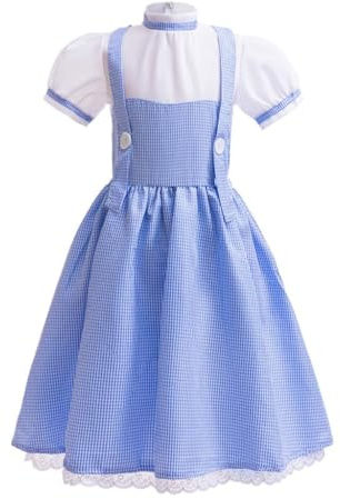 Lito Angels Wizard Book Character Blue Gingham Fancy Dress Up Costume Outfit for Kids Girls Age 10-11 Years