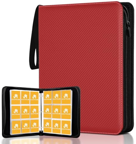 CaptainFive Sammelkarten Album für 900 Karten, 9 Pocket Zip Binder 50 Seiten, Karten Sammelalbum Album, Sammelkarten Ordner, Karten Binder für TCG, MTG, Yugioh-Karten, Geschenk für Kartensammler(Rot)
