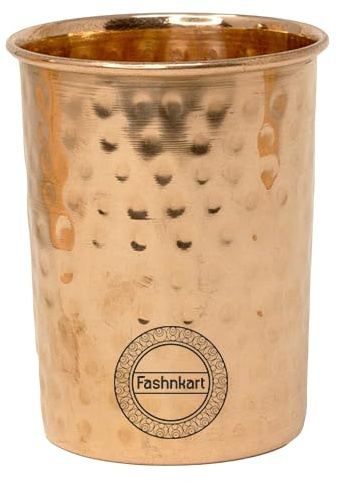 Fashnkart Vasos de cobre puro para beber agua, salud ayurvédica, vasos de cobre puro de 300 ml (martillados)