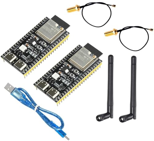 SP-Cow 2pcs ESP32-S3 DevKitC-1 N16R8 ESP32 S3 WROOM-1-N16R8 WiFi Module + 5.0 Bluetooth Internet Development Board With 2.4GHz Antenna and one Data Cable