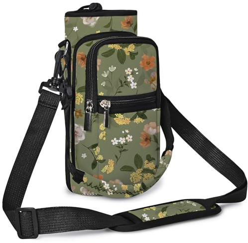 Mibbxea Sac de transport pour bouteille d'eau de 25 oz – Sac à bandoulière isotherme avec sangle et compartiments pour homme et femme Gym Voyage Camping Cyclisme Randonnée Course, fleurs
