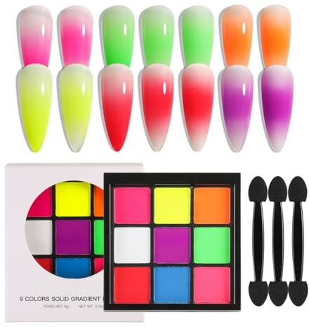 Nail Pigment Powder - 9 Colours Pink Nail Powder - Yellow White Green Blue Purple nail Art Palette For nail Design - Iridescent Gradient Pigment powder For Nails Women DIY Manicure At Home