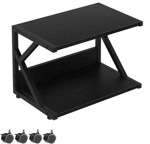 Garden 4 you 2 Tier Desktop Printer Stand,Under Desk Printer Trolley, Multi-Purpose Printer Cart Organizer,Wooden Storage Shelf with 4 Wheels for Folders,Books,for Fax Machine,Home Office(black)