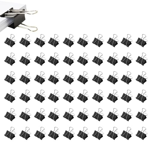 LightBeacon 60 Piezas Clip Plegable, Pinzas para Carpetas 32 mm Negras, Clips Metálicas, Pinzas Metálicas Plegables para Escuelas, Hogares, Oficinas, Artículos para el Hogar