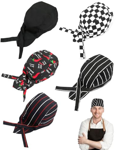 HUVZOR 5 PCS Toque de Cuisinier,Toque de Chef Elastique,Toque Cuisinier Réglable,Calot Cuisine pour Homme et Femme,Toque Chef Idéal pour Restaurants Cuisines Boulangeries Cafés et Supermarché