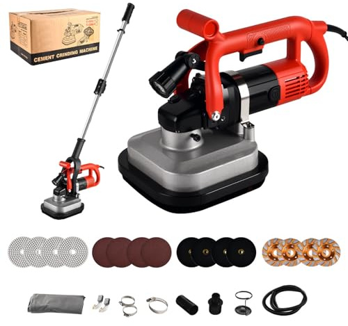 TBANVOO Machine à Ponceuse et Polisseuse de Sol 3600W : 6 Vitesses Réglables, Tête à Quatre Axes, avec Bague Aspirante, Poignée Auxiliaire et Meule Diamant pour Béton, Ciment et Marbre ExtensionRod