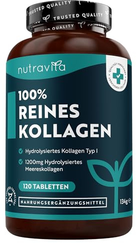 Nutravita 100% Reines Kollagen 1200 mg - 120 Collagen Tabletten - 2 Monate | Collagen Peptide - Kollagen Kapseln Hochdosiert für Frauen und Männer