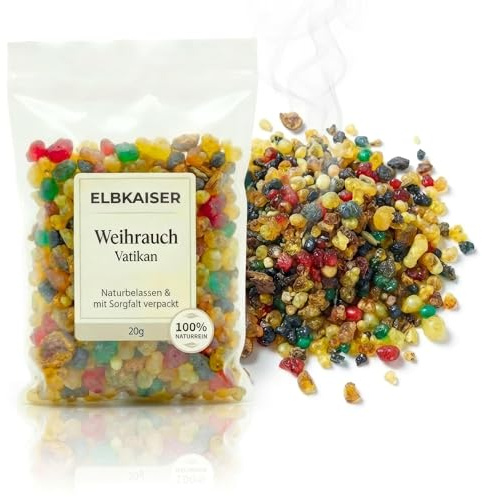 ELBKAISER Weihrauch zum Räuchern – Vatikan Kirchenweihrauch 20g | Hochwertiges Räucherharz - Rosenweihrauch - Frankincense Resin - Incense, Weihrauch Harz, akgünlük sakizi