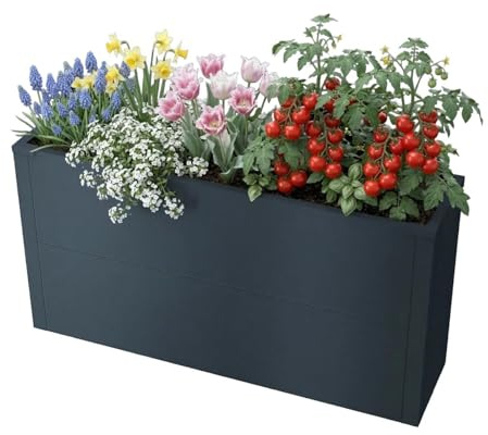 Metzler Hochbeet M für den Garten | kompakte Größe | Pulverbeschichteter Stahl in Anthrazit RAL 7016| Witterungsbeständiges Metall-Gartenbeet, Pflanzenbeet, Blumenhochbeet | 25 x 100 x 52 cm