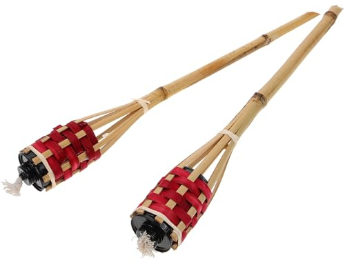FRCOLOR Outdoor Bamboo Torch Pair, Citronella Torches for Patio, Garden Festival and Camping Lighting Red