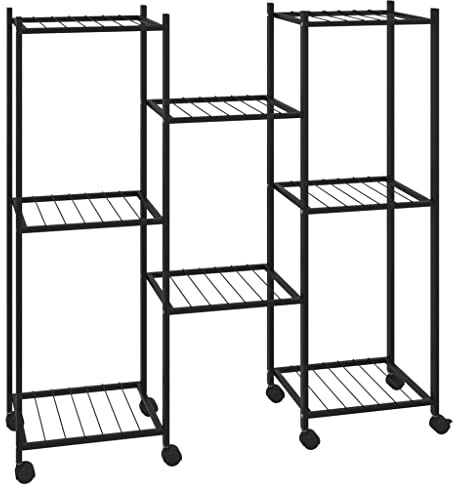 Nqyjm Soporte para plantas de interior, soporte de flores con ruedas, 83 x 25 x 83,5 cm, color negro, hierro, estante para plantas de interior, escalera para plantas, escalera de flores, para salón