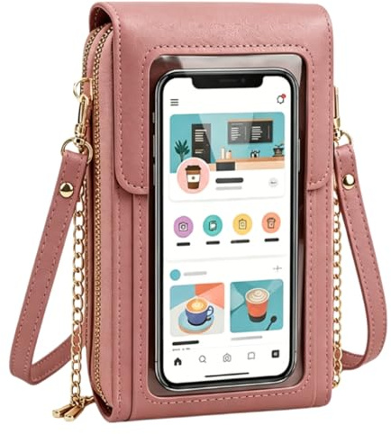 WstaIutno Women's Touch Screen Mobile Phone Messenger Bag, Touchscreen Crossbody Phone Wallet, Anti-Theft Leather Bag with Blocking Card Slots