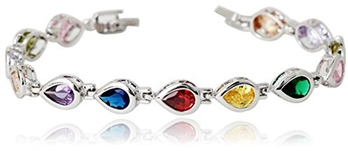 Crystalline Azuria Kvinnor 18ct Vit Guldpläterad Tårdroppe Flerfärgad Zirkoniumkristaller Tennisarmband