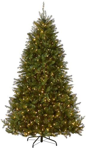 National Tree Company 9 ft Pre-Lit Dunhill Fir Artificial Christmas Tree, 900 LED Lights, 4,026 Tips, Foot Pedal, 10 Light Functions, Includes Stand, Green