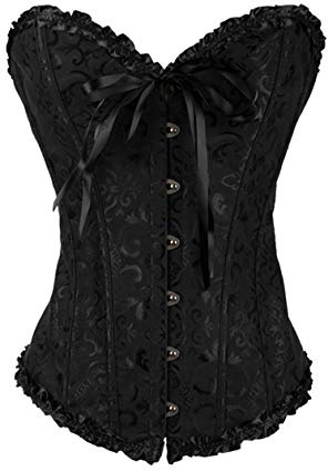 SxyBox Femme Sexy Corset Dentelle Steampunk Gothique Bustier Grande Taille Lingerie Ventre Plat,L,Noir