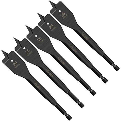 5 x SabreCut SCRIW25_5 25mm x 152mm Impact Rated Flat Wood Spade Bits for Softwood Hardwood Chipboard