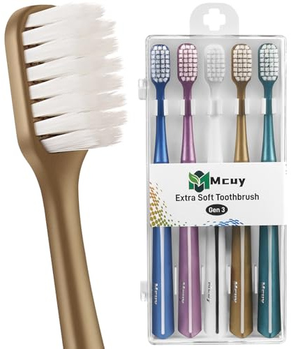 Mcuy Ultraweiche Nano-Zahnbürste für empfindliche Zähne und Zahnfleischpflege, extra weiche Silko-Zahnbürste für Erwachsene und Menschen mit Zahnspangen, 5 Stück