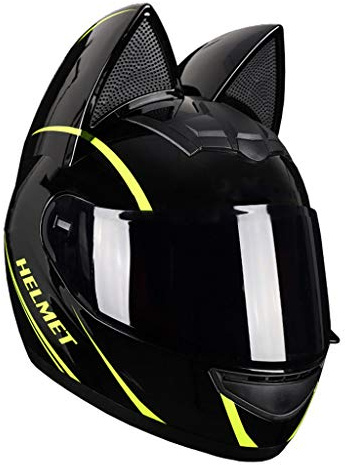 DCLINA Personalizado Cat Ear Casco Moto Integral, Cara Completa Casco de Motocicleta Eléctrico Adultos Hombres y Mujeres Casco Modular Motocross para Bicicleta Carreras Scooter (54-62cm)