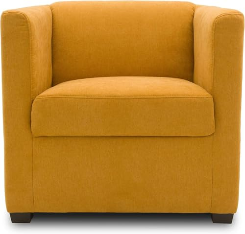 DOMO. collection Sessel Bob FK, kleiner Retro-Sessel mit Armlehnen und Federkern, Polstersessel, Cocktailsessel, Loungesessel, 73 x 75 x 69 cm (BxTxH), Webstoff in mango gelb | Sessel mit Federkern für hohen Sitzkomfort und modernes Wohnen, 68 x 77 x 80 cm (BxTxH)