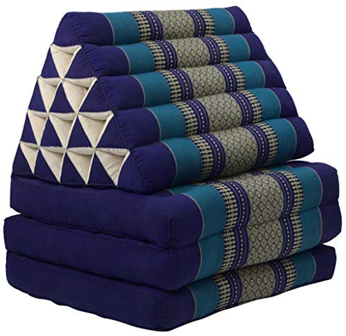 Fine Asianliving Thaikissen Dreieckskissen 3 Auflagen Kapokfüllung XL 54x180x6cm Meerblau Thai Kissen Meditation Matte Matratze Kapok 301-J07