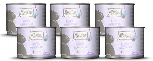 MjAMjAM - Premium Nassfutter füt Katzen - Kitten vorzügliches Kalb mit Lachsöl, 6er Pack (6 x 200 g), getreidefrei mit extra viel Fleisch