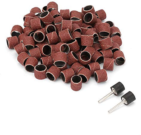 Heayzoki 12 mm slipande sandpappersring sandpapper hjul slipbit, 2 stycken trumdorn och 100 stycken sliptrumset 1/2 tum för Dremel roterande verktyg