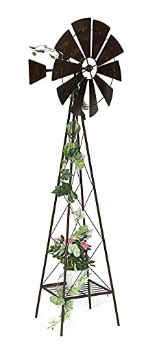 DanDiBo Windrad Metall 170 cm kugelgelagert Braun Windspiel Gartenstecker 96019 Windmühle Wetterfest Gartendeko Garten Bodenstecker