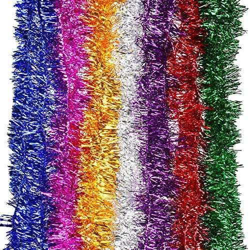 Euvoym 7 Colors Christmas Tinsel Garland Tree Hanging Decoration Metallic Twist Garland Chunky Fine for Indoor Outdoor Party (14)