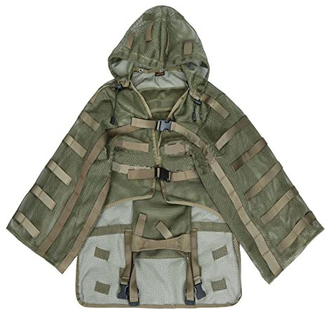Splenlife Tarnanzug,Outdoor 3D-Blätter Tarnen Cape Umhang Mantel Stealth Waldjagdbekleidung Jagdbekleidung Herren Camouflage, Für Jungle Jagd, Paintball, Airsoft, Halloween (Color : Green)