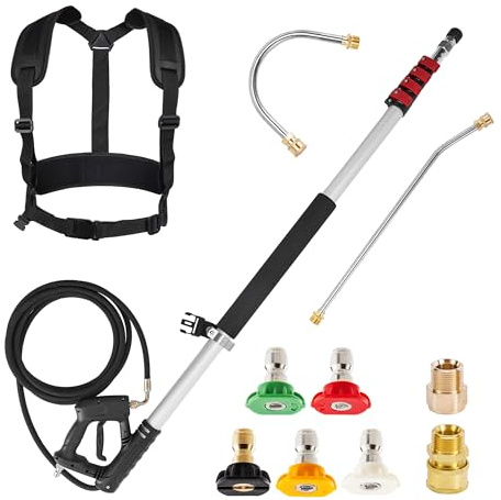 M MINGLE Telescoping Pressure Washer Wand, 20 Feet Aluminum High Power Washer Telescopic Spray Wand with 2 Extension Wands, 5 Spray Nozzle Tips, 2 Couplers and Support Belt, 4000 PSI