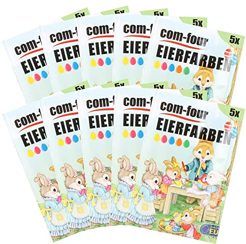 com-four® 50x Eierfarben-Pulver - Pulver zum Einfärben von Eiern - Für braune und weiße Eier geeignet (50 Stück - Pulver-Mix 1)