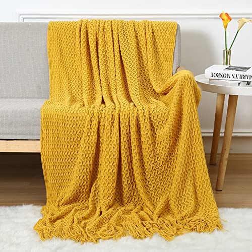 LumiSyne Zellulare Strickdecke Mit Quaste Einfarbige Zartes Hohlen Webmuster Weich Atmungsaktiv Sofaüberwurf Couchbezug Tagesdecke Dekorative Decke Für Sofa Bett Sessel Auto Reise