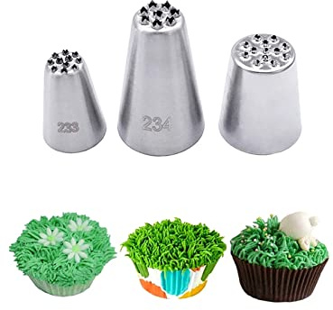 Gras-Spritztülle für Kuchendekoration, Grasspitze 233 234 29, Kuchen-Zuckerguss-Spitzen für Gras, Haare, Pelz, 3 Stück