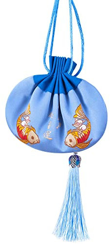 qbodp 4 Pcs-Duftsäckchen Säckchen Bestickte Fischbeutel Geschenkbeutel Mit Kordelzug Leerer Duftbeutel Mit Quaste,Blau,3 × 5 Zoll