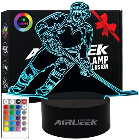 AIRUEEK Luz nocturna 3D con temática futbolística para niños Decoración para dormitorios infantiles Iluminación LED de 16 colores El regalo para niños y adolescentes Base con diseño de grieta