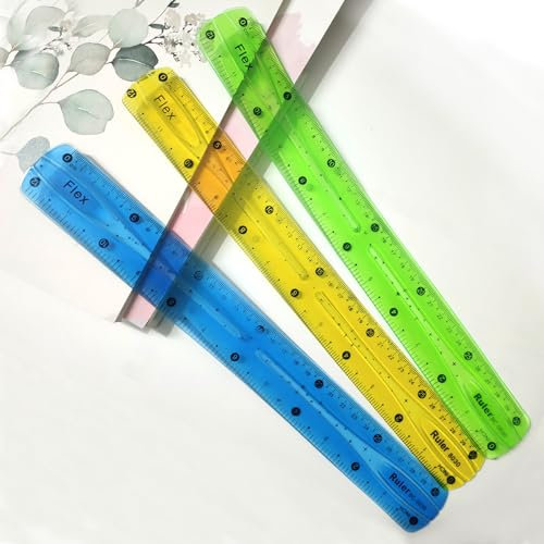 Flexibles Lineal-Set, 30 cm, weicher Kunststoff, biegbar, unzerbrechlich, sicher, weich, transparent, 30,5 cm, flaches Lineal für Zuhause, Schule, Büro, 3 Stück