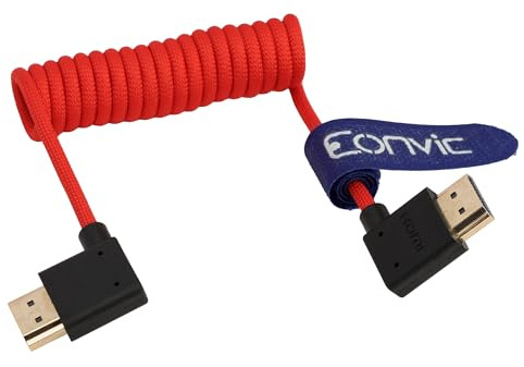 Eonvic 2.1 8K HDMI to HDMI Cable High Speed Male to Male Extender Cable for Atomos Ninja V, Sony a7siii, Portkeys BM5 Monitor (Right HDMI-Left HDMI, Red Braided Coiled Cable)