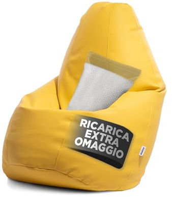 Avalon - Pouf Poltrona Sacco Grande in Similpelle Jazz, Puffo per Sedersi Ergonomico da Interno, Pouf a Sacco Impermeabile, Comoda Poltrona a Sacco Moderna, Made in Italy(80x80x125cm-Giallo Limone)