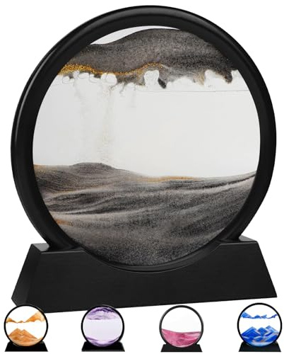 Deautie Reloj de arena, Reloj de Arena Decoracion, 3D Sandscape, Cuadro de Arena en Movimiento, Deco Estética para Oficina Salón Escritorio Adultos Niños (Blanco y Negro 7)