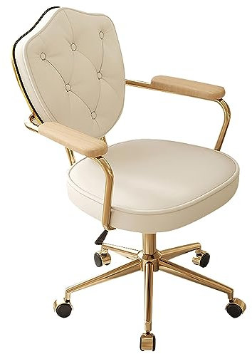 Schreibtischstuhl mit Rädern, PU-Leder Gepolstert Zuhause Büro-Drehstuhl, Mittlere Rückenlehne Retro Vanity Stuhl, Höhenverstellbar Arbeitsstuhl mit breitem Sitz