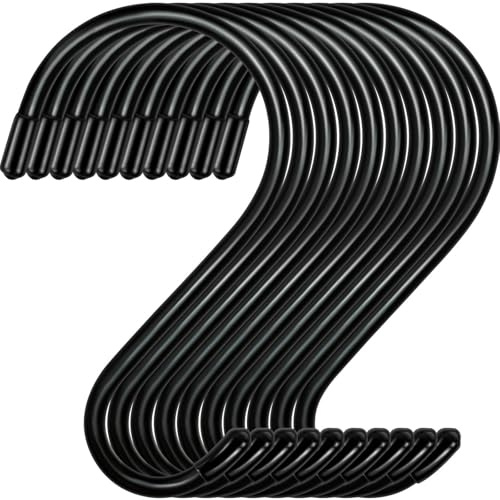 Dreecy 10 Stück 12,7 cm S-Haken zum Aufhängen von Pflanzen, robustes Metall, schwarz, gummiert, rutschfeste Schrankhaken zum Aufhängen von Jeans, Kleidung, Geldbörsen, Schmuck, Töpfen, Pfannen, Tassen