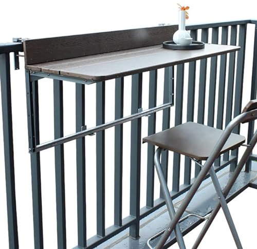SFJATTA Balkon Klapptisch Zum Einhängen, Hängetisch Geländer Klapptisch, Outdoor-Tisch Balkontisch Zum Einhängen, für Terrasse, Garten, Balkonklapptisch, Braun (Size : 100cm/39.4in)