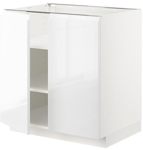 METOD Unterschrank mit Einlegeböden/2 Türen, 80x60 cm, Weiß/Voxtorp Hochglanz/Weiß
