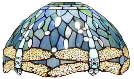 BOTOWI Tiffany Lampenschirm Ersatz 12X7 Zoll Meer Blaue Libelle Buntglas Lampenschirm nur 1-5/8-Zoll Fitter Öffnung für gewölbte Stehlampe Torchiere Lampe Pendelleuchte