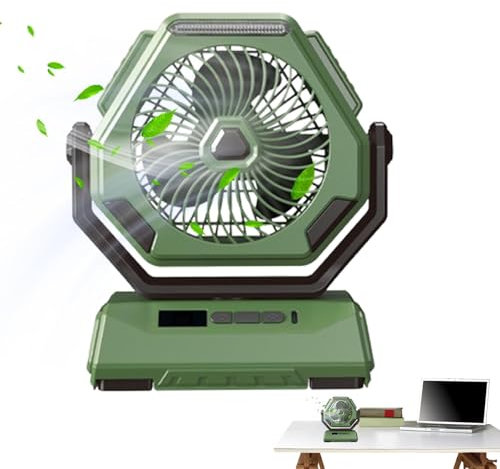 Tragbarer Campingventilator, Outdoor-Campingventilator | Camp-Fan mit Licht und Haken - Wiederaufladbare Ventilatoren für Camping, persönlicher USB-Tischventilator, tragbarer Ventilator mit LED-Latern