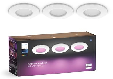 Philips Hue Slim infälld spotlight, Smart LED-spot modul med full färg & justerbart vitt ljus (2200-6500K), för kök, hall & badrum, dimbar med Bluetooth/Zigbee, röststyrning via Alexa, Google & Siri